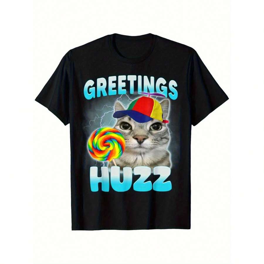 Where The Huzz At Funny Cat Meme Humor Sarcastic T-Shirt - 黑色 - 查看 1