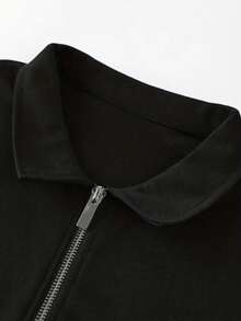 男士休闲纯色半拉链 Polo 衫，夏季百搭 - 黑色 - 查看 3