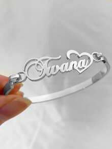 Custom Buckle Name Cuff Bangles Stainless Steel 18k-Gold-Plated Waterproof Bracelet Summer Punk Heart Romantic Personalized Gift