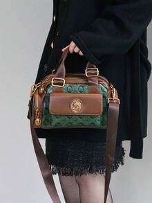 2026 New Fashion Multi-Functional Leisure Handbag High Quality Retro Printed Green Contrast Shoulder Bag Large Capacity Joker Commuter PVC Messenger Bag - Green - View 8