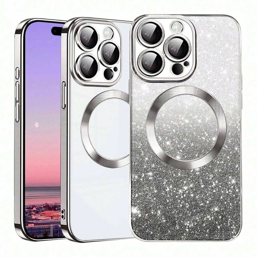 Hadaasi 1 pièce Étui de protection d'écran en TPU souple avec bordure dorée, gradient d'argent, strass, adsorption magnétique, auto-guérison, ultra-mince, transparent, sans jaunissement ni traces de doigts, compatible avec Apple 17Pro/17ProMax/Air/17/16Pro/16ProMax/16Plus/16/15Pro/15ProMax/15Plus/15/14Pro/14ProMax/14Plus/14/13Pro/13ProMax/13/12Pro/12ProMax/12/11ProMax/11/11Pro
