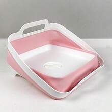 9L (2.4Gal) Dish Basin Collapsible With Drain Plug , Space Saveing Kitchen Storage Tray Dish Wash Basin, Portable Dish Tub, Foldable Dishpan For Camping ,RV,Green - Light Pink - 查看 2
