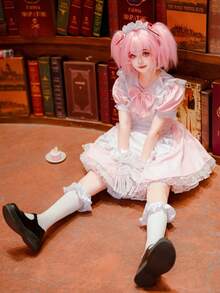 1件可爱迷人的女仆装，配有柔软的蝴蝶结，适合动漫展、派对、舞台表演的Cosplay服装（不含衬裙）