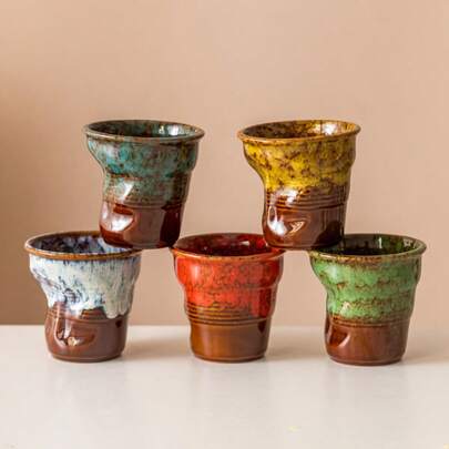 复古咖啡杯，独特皱纹陶瓷纸杯，创意小众马克杯，手工窑烧茶杯