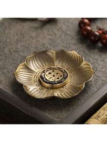 3.7英寸梅花造型多功能九孔香炉及托盘，适用于家居、瑜伽、冥想、香薰疗法，情人节礼物 - 銅色 - 查看 3