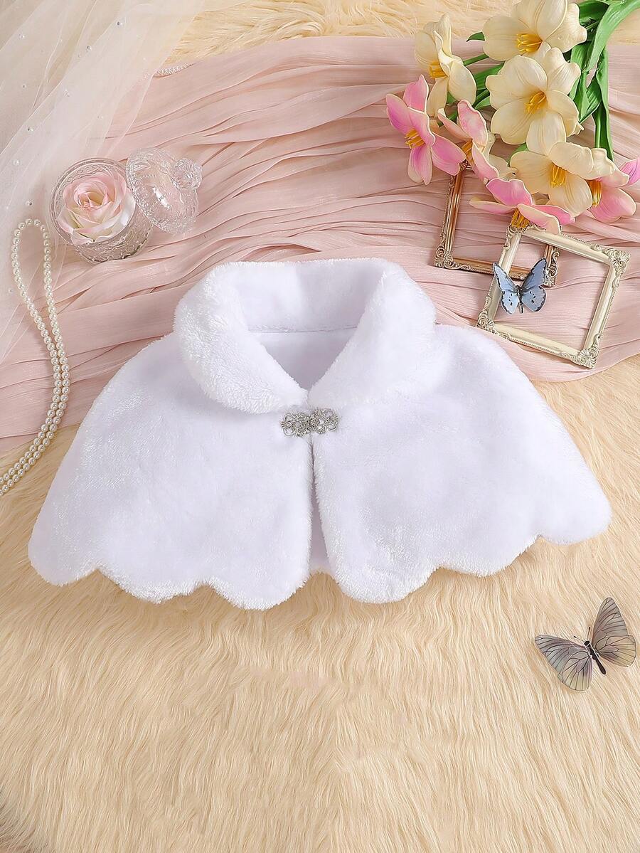 女童无袖仿皮草披肩外套，适合搭配连衣裙、公主裙、正式场合、派对、表演、游行、生日庆典、舞台演出、音乐会等。 - 白色 - 查看 1
