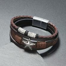 1条欧美风格简约缠绕五角星手工编织多层皮革男士手链 - 五角星男士手鐲 - 查看 4