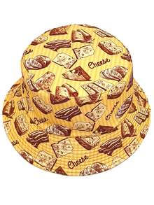 1顶男女通用休闲渔夫帽，双面卡通饼干奶酪图案，多功能户外遮阳帽，适合日常佩戴