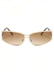 1pc Metal Y2K Style Wrap-Around Silver Fashion Fashion Glasses For Summer Beach Vacation,Outdoor,Travel Shades Street Y2k Style Oversized Wrap Frame For Music Festival Preppy Style For Back To School - 漸層棕色 - 查看 3