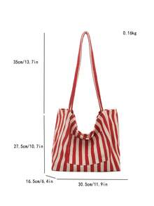 Túi tote vải bố kẻ sọc phong cách retro, dung tích lớn, kiểu dáng nghệ thuật, đa năng, phù hợp cho công việc, trường học hoặc dã ngoại, ba lô học sinh, túi vải bố, túi đi biển. - Màu Đỏ Sâu - Xem 9