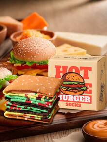 2 paia di calzini a mezza gamba multicolore, design unisex per coppie, calzini morbidi a tema hamburger, design creativo ispirato al cibo, comodi e versatili, adatti per compleanni, San Valentino, Pasqua, Ramadan, appuntamenti, riunioni di famiglia