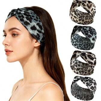 1pc Leopard Print Yoga Sports Headband, Moisture Wicking