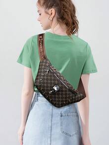 Retro Chic Niche One Shoulder Underarm Floral Waist Bag, Fashionable High-End Commuter Fanny Pack - Brown - View 2