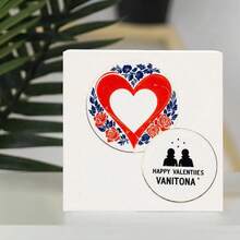Valentine's Day Decorative Gift Box - White Rectangular Box With Red Heart, Blue Floral Border & 'HAPPY VALENTINES' Circular Silhouette Design, Perfect Romantic Gift For Lovers, Sweethearts, Or Couples On Valentine's Day - White - View 3