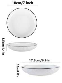 9/7/4/2 件套竖条纹陶瓷餐盘套装，7 英寸，适用于烤箱和微波炉，可用于家庭、餐厅，盛放沙拉、牛排、甜点和面包。