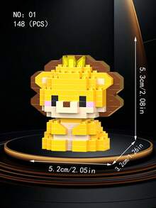 1pc Small Particle Forest Animal Series Building Blocks Toy, Micro Creative Cartoon Animal Model Assembly Toy, Includes Lion, Goat, Chicken, Elephant, Hamster, Penguin, Horse, Crocodile, Rhinoceros, Deer, Bear, Tiger And 12 Styles. Cute Mini Decorative Item, Suitable For Home, Party, Office Decor. Best Birthday Holiday Gift For Friends, Room Decoration. - Multicolor - View 3