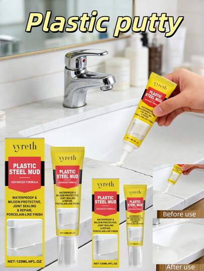 1pc Vyreth Plastic Steel Putty Waterproof Mildew-Resistant Caulk, Tile Grout Repair Adhesive For Kitchen, Bathroom, Toilet, Sink Cracks And Gaps, Ceramic-Like Effect, Waterproof And Mildew-Proof Sealant For Kitchen Floor