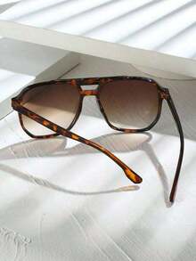 Unisex Tortoise Color Square Frame Double Bridge Pilot Style Fashion Glasses Vacation Boho Shades Beach Accessories Beach Accessories Women Glasses Shades Basics Fall Winter Women Outfits Clothes Business Casual Gifts Leopard Color Blocking Boho Vacay Vacay Vibes - Multicolor - View 3