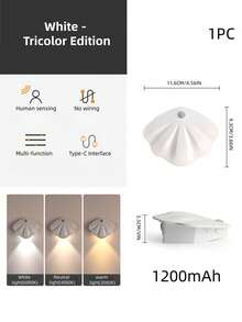 1 pieza Luz nocturna inteligente LED recargable con sensor de movimiento, lámpara de pared magnética inalámbrica para interiores, luz de puerta - Blanco - Ver 3