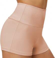 Cut Low Rise Booty Shorts - Spandex Active Dance Yoga Workout Fitness Shorts WomenA Valentine's Day KV0K - 裸色(高腰) - 查看 1