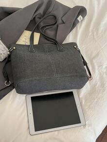 2025 New Fashionable Denim Tote Bag, High-End Commuter Large Shoulder Bag, Versatile - Black - View 5