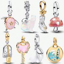 1个钥匙，粉色心形吊坠，镀银，适合手链/项链 DIY 礼物 - 彩色 - 查看 2