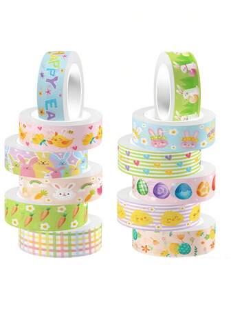 3 rollos de cinta washi de Pascua - Cintas de regalo de papel de colores mixtos con patrones de pollito, conejo y huevo para scrapbooking, diarios, manualidades DIY y envoltorios decorativos