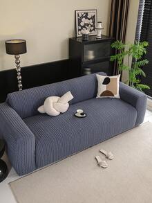 1PC Sherpa Elastic Stretchable Sofa Cover All-Season Universal Pet-Friendly Anti-Dirt Seat Cushion, Wheat Pattern Jacquard Design Lazy Fully Enclosed Sofa Protector Slipcover - Dark Grey - View 7