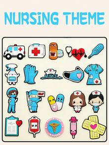 19件套，柔软PVC材质，卡通医疗系列鞋履及配件，护士制服及口罩鞋履及配件，医疗包，输液袋，救护车凉鞋及配件，适用于凉鞋、花园鞋、DIY配件、派对礼品 - 卡通醫療 - 查看 7