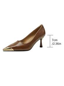 Qiluyuan Women's Fashion Pointed Toe Slip-On Pumps, Sexy High Heels, Metallic Accent, Suitable For Casual, Party, Holiday Occasions, Available In Black, Beige, Brown - Brown - View 3