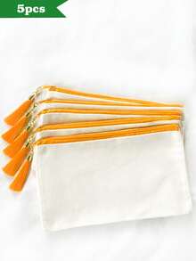 1/5/10/20pcs Elegant Portable Beige Canvas Jewelry Organizer Pouch With Colorful Tassel Decor (2 Styles, 10 Colors Available), Boho Style Tassel Makeup Bag, Reusable Canvas Zipper Pouch For Daily Use, Shopping, Travel, Gym - Beige - View 32