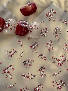 1张5D金箔梅花美甲贴纸，中式奢华美甲贴纸，精致花卉美甲贴花，冬季美甲装饰 - 彩色 - 查看 1