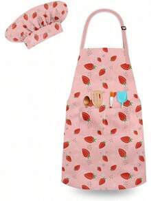 TendenciaDelantal y sombrero de chef para niños, delantales ajustables con bolsillo para niñas, niños, cocina, niños pequeños para cocinar y hornearCalidad premium - mariposas rosas - Ver 9