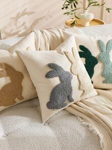1pc/2pcs Easter Bunny Pillow Cover, 18 X 18 Inch Country Style 3D Embroidered Rabbit Cushion Cover, Decorative For Bed, Sofa, Spring Season, Easter Party, Farmhouse Home Decor - Multicolor - View 6