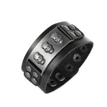 Brazalete de cuero negro exagerado con remaches, brazalete de remaches con picos, brazalete gótico punk de motocicleta, brazalete de cuero ancho, brazalete de puño, brazalete de hebilla metálica, unisex - Negro - Ver 28