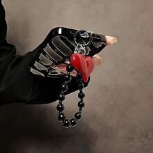 心形串珠手机挂绳，心形手机装饰防丢挂绳，时尚手机挂件，适合钥匙链，生日礼物，圣诞节，新年节日礼物，兼容安卓及大多数智能手机，送给母亲、家人、朋友的生日、节日礼物 - 紅色 - 查看 5