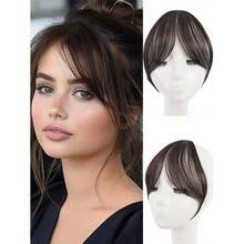 Clip-In French Fringe/Bangs - Straight Hair Forehead & Brow Hairpiece With Natural Looking No-Seam Hair Addition For Skin Tones, Volume & Style (Clip, No Glue/) - 黑色 - 查看 3