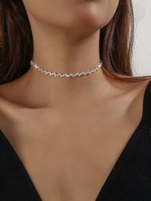 1件套优雅新娘首饰套装，闪亮单排水晶项链，女士结婚项链