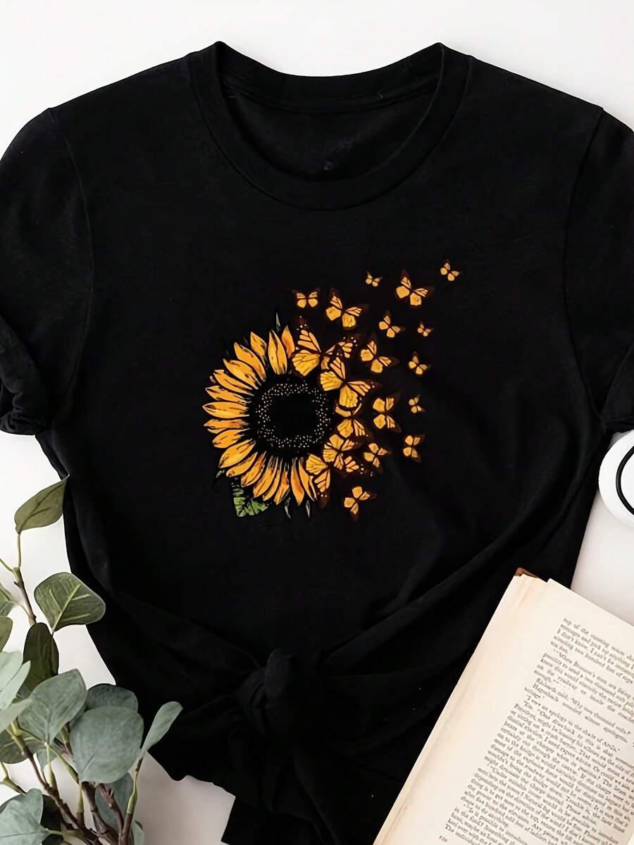 Suower Butterfly Shirt, Butterfly Tee, Botanical Tee, Inspirational Outfit, Suower Shirt, Flower Shirt, Wildflower Shirt, Autumn Shirt - Style 21 - View 1