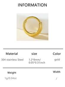 VJS 1pc 16G Stainless Steel Nose Septum Ring, Hinged Ear Cartilage, Lip, Eyebrow, Tragus Body Piercing Jewelry - Gold - View 8