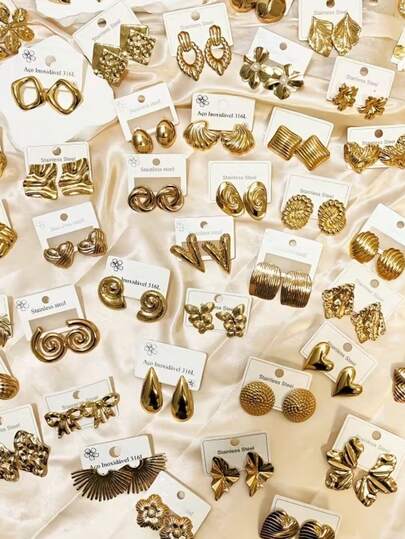 30 piezas de accesorios para mujer, que incluyen elegantes y estilosos pendientes de acero inoxidable de gran tamaño con diseños de flores, hojas, mariposas, corazones y patrones geométricos. Adecuados para fiestas y salidas casuales. También se pueden dar como regalos. Se envían aleatoriamente varios estilos.