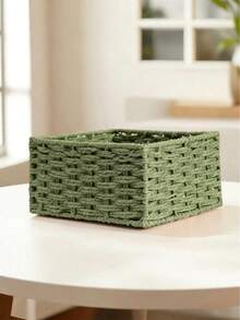 1pc Handmade Green Woven Rattan Desktop Storage Basket, Multi-Size Set, Suitable For Cosmetics, Keys, Snacks, Bedroom, Living Room, Office, Versatile Organizer, Ideal For Holidays, Parties, Weddings, Anniversaries - Green - View 4