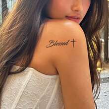 1张防水防刮纹身贴纸，PVC材质，仿纹身图案，适用于手腕、肩膀、颈部和锁骨，日常使用。 - 黑色 - 查看 4