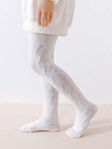 5pcs Girls' White Tight Leggings, Heart, Butterfly, Diamond, Wave Jacquard Tights, Suitable For Daily Wear All Seasons - White - View 8