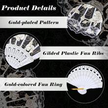 White Lace Fan Lace Hand Fans Foldable Handheld Folding Fans Tea Party Accessories Wedding Bridal Dancing - trắng - Xem 3