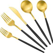 150/75/50/30/10/1 套装金色餐具，包含刀、叉、勺，适用于蛋糕、甜点、沙拉、汉堡、三明治、寿司等，非常适合派对和日常使用，也适用于酒店、餐厅、婚礼、户外活动、生日派对、返校季、节日聚会、感恩节、情人节、厨房装饰、新年派对等各种场合。 - - - 查看 3