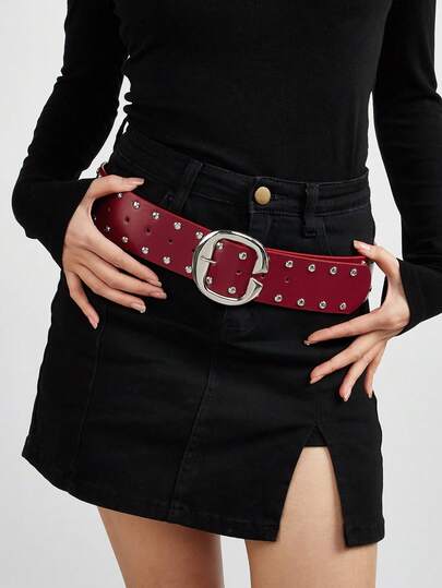 1pc Y2K Style Wide Rivet Belt For Women, Unique Personalized Fashion Waist Belt Suitable For Skirts, Jeans, Casual PU Leather Belt For All Seasons