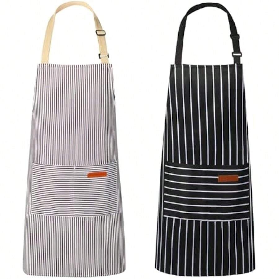 2 Pack Kitchen Aprons, Apron For Cooking With 2 Pockets, Unisex Adjustable Neck Strap Chef Aprons For Men Women Local Shipping - 黑棕色 - 查看 1