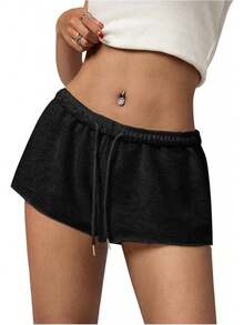 Women's Elastic Drawstring Waist Shorts Low Rise Running Sweat Shorts Micro BottomsA Valentine's Day RLBT - 黑色 - 查看 6