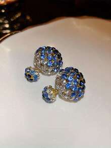 1 Pair Elegant Front & Back Rhinestone Stud Earrings, Gift For Women - Blue - View 3